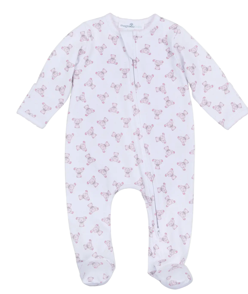 Baby's Teddy Zip Footie - Pink - Olive Sprout Kids