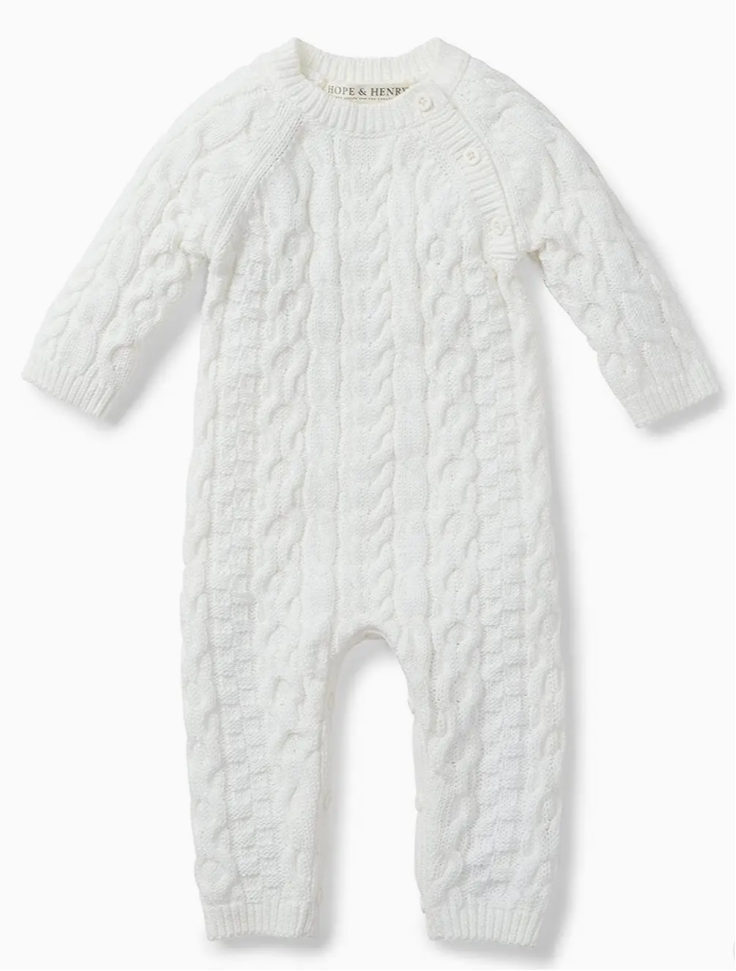 Organic Cable Knit Sweater Romper - Olive Sprout Kids