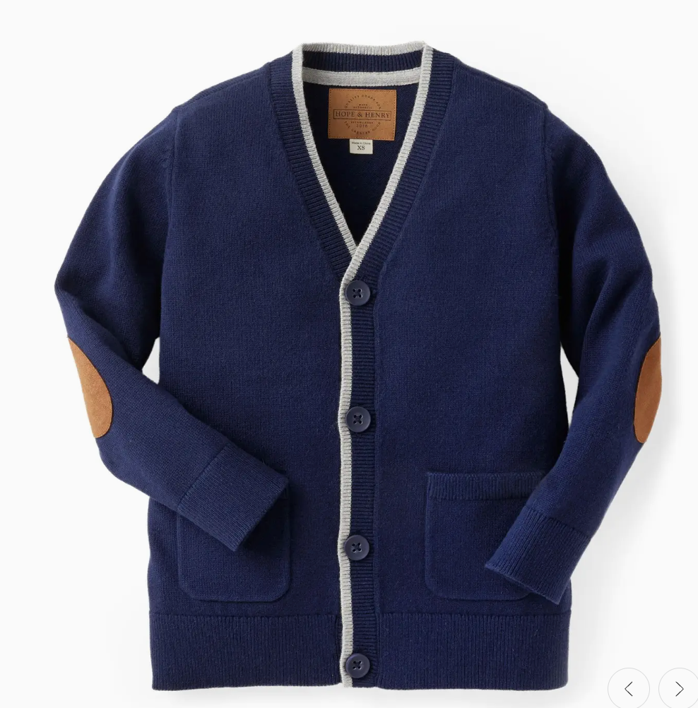 Tipped Organic Cardigan with Elbow Patches
