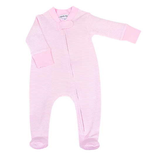 Mini Stripes Pink Zipper Footie - Olive Sprout Kids