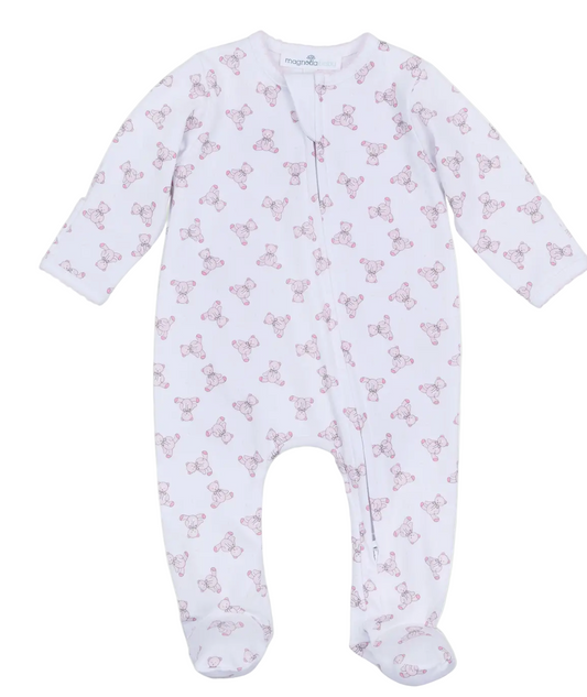 Baby's Teddy Zip Footie - Pink - Olive Sprout Kids
