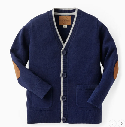 Tipped Organic Cardigan with Elbow Patches
